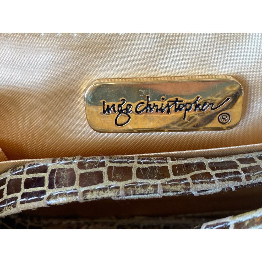VTG Inge Christopher Vintage Evening Bag Beaded Gold Metallic Croc Clutch Strap - Picture 3 of 12
